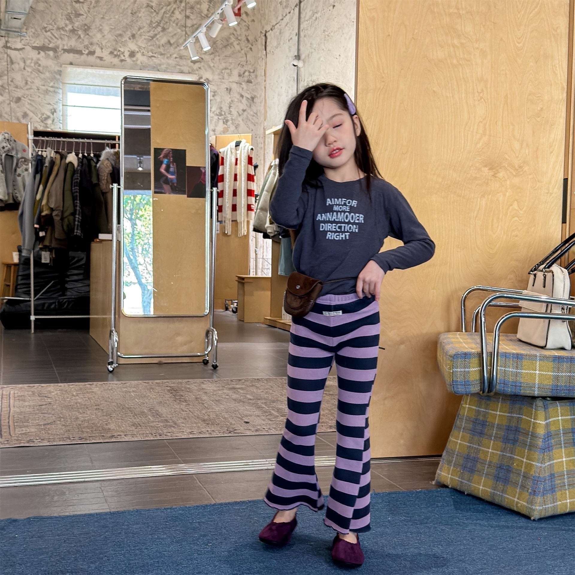 春季條紋喇叭褲