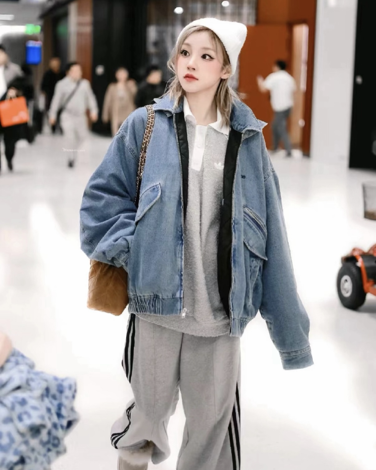 <宋雨琦同款套裝>Adidas Originals 灰色 Polo衫 長袖 長褲 微喇叭褲 三線 女款