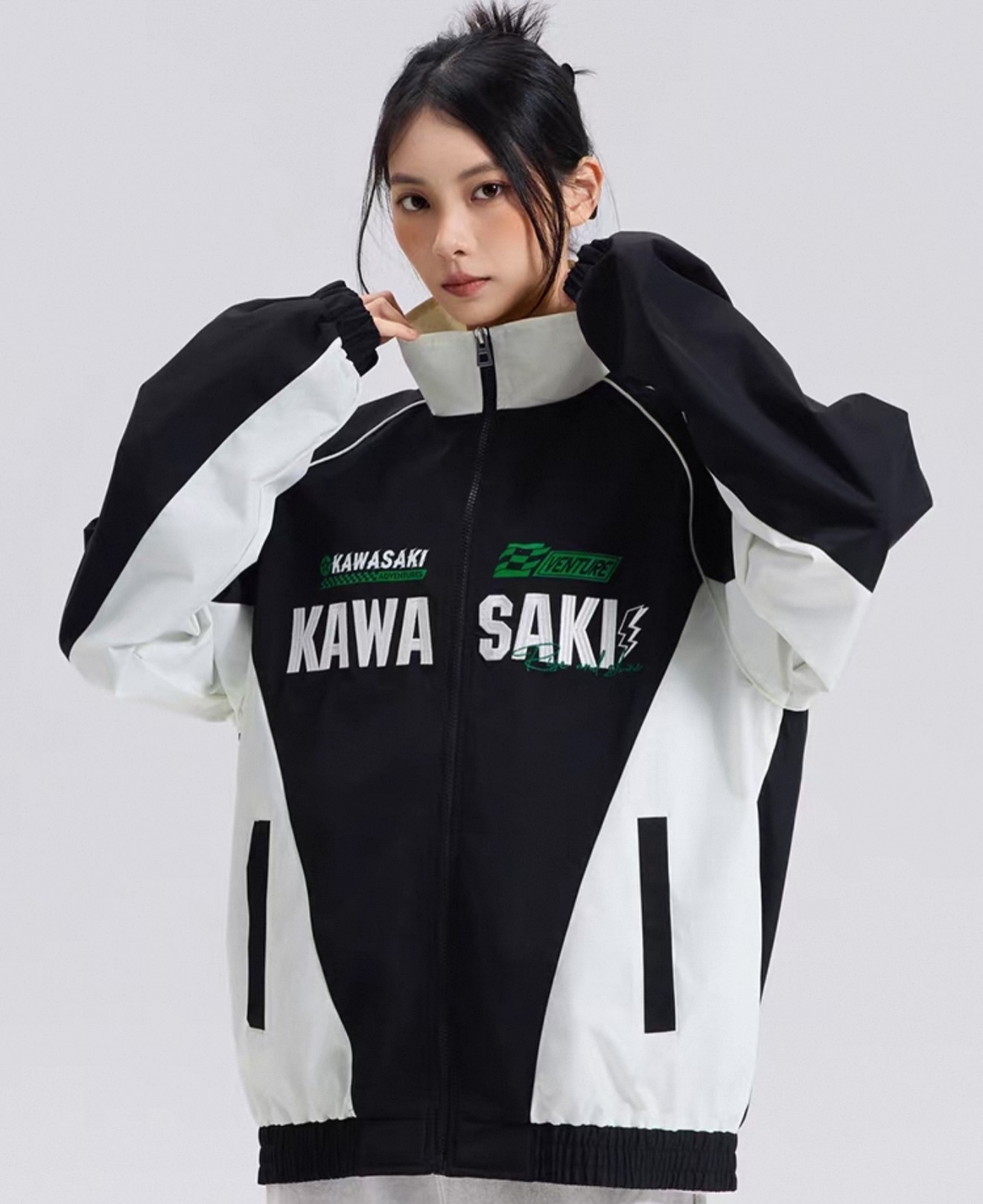 Kawasaki川崎美式 拼色 刺繡復古賽車風休閒外套  三色