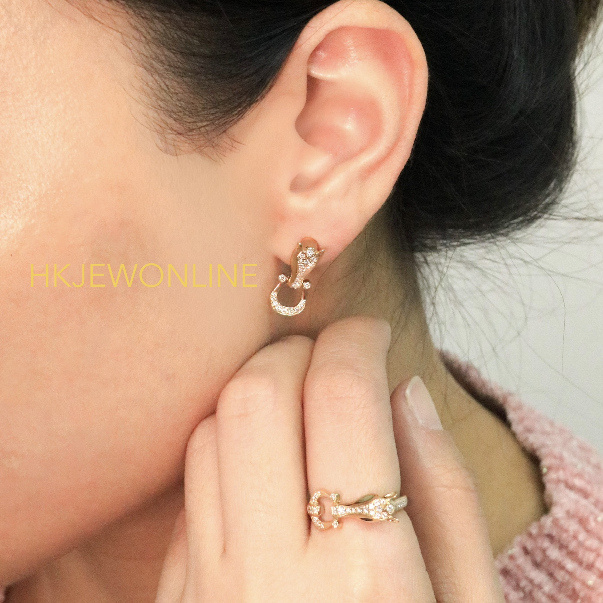 18K Yellow Gold Horse & Horseshoe Ring/Earrings Set