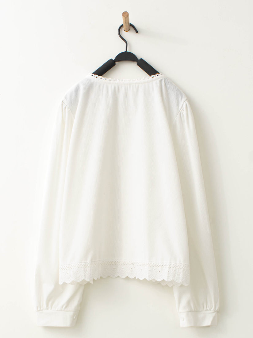 輕甜蕾絲織帶條絨長袖上衣