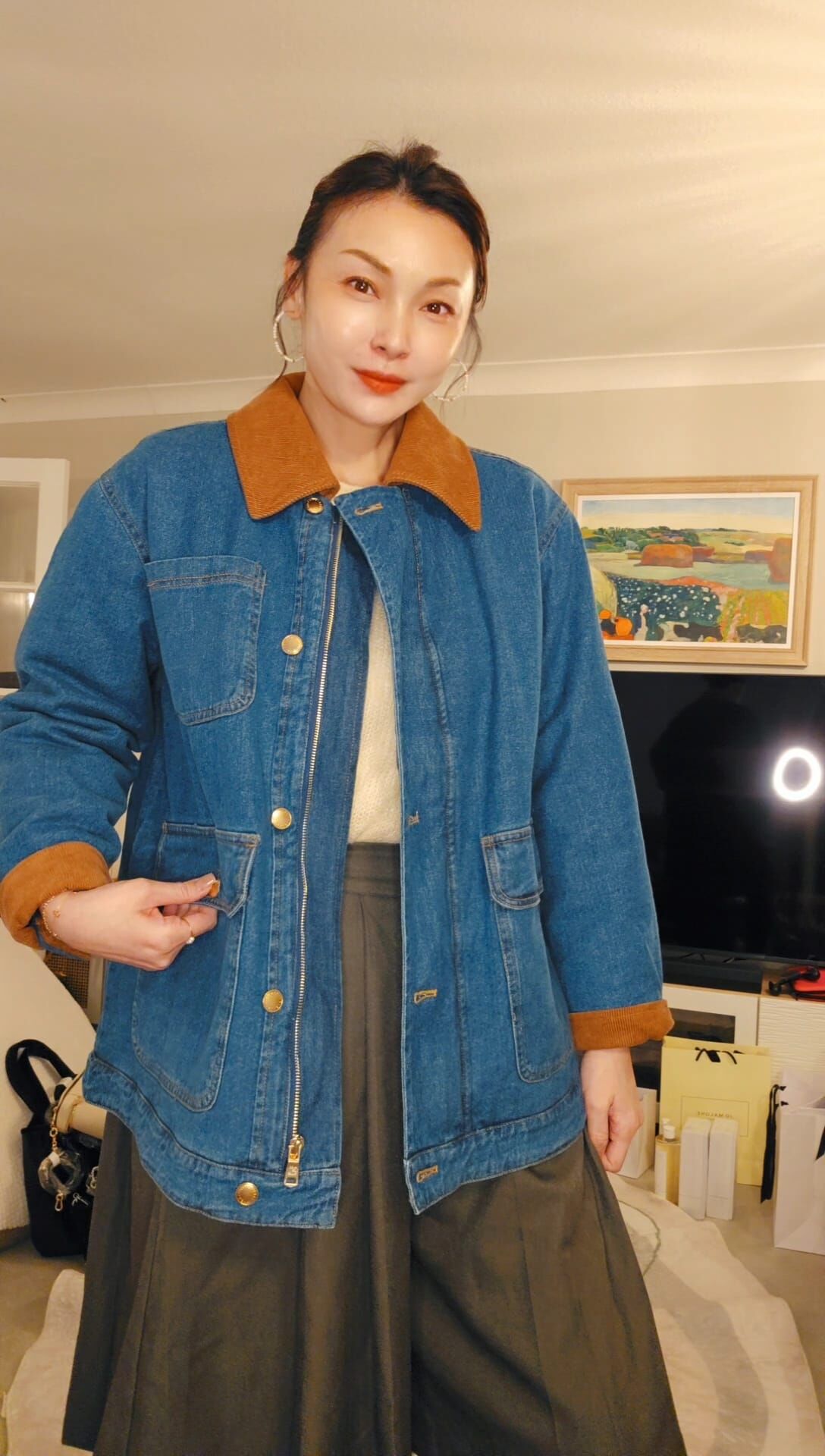 英國代購 (獨立訂單)-AVEC LES FILLES Blue Denim Quilted Jacket