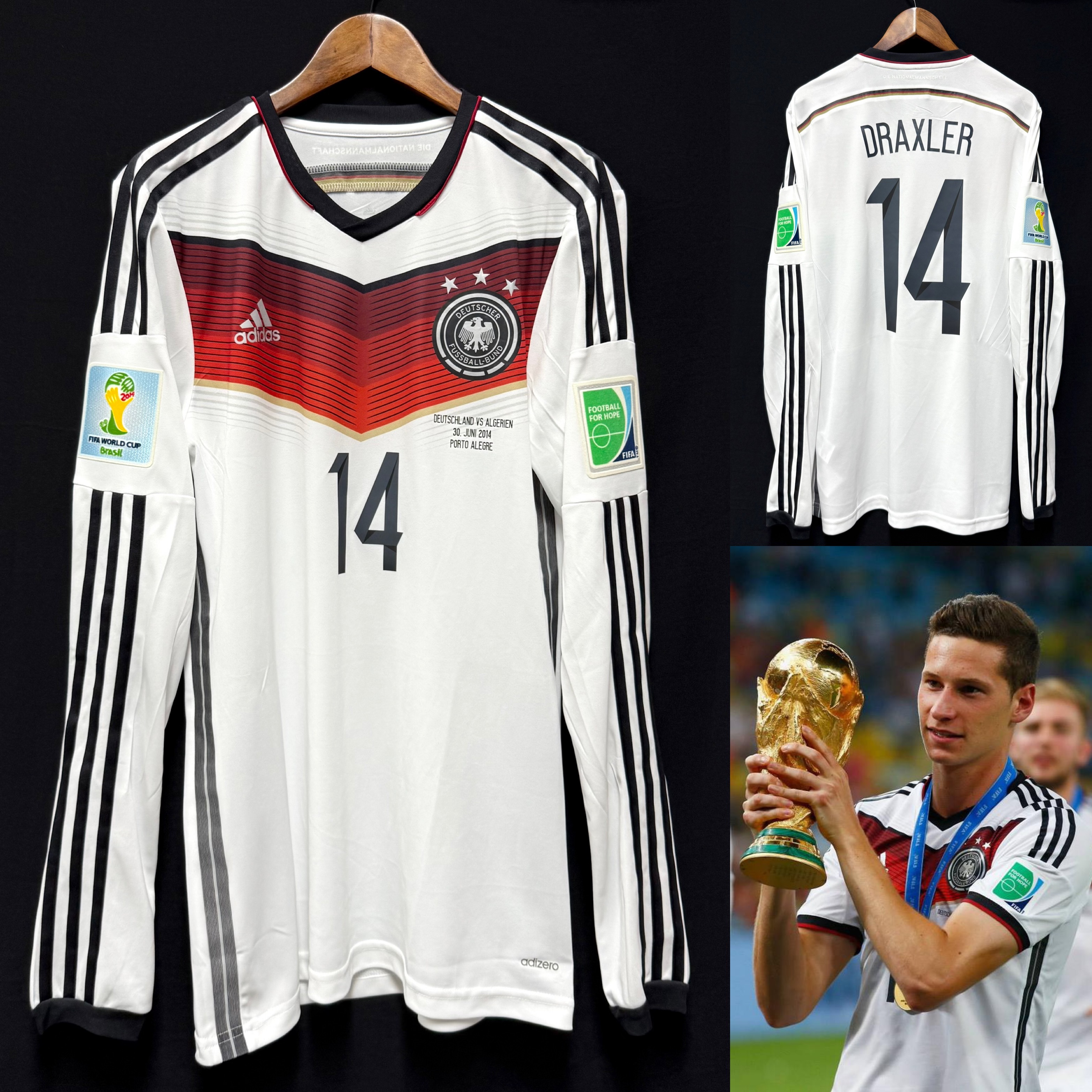 (Player Issue) Germany 2014 FIFA World Cup Adidas L/S Home Player Issue Shirt #14 DRAXLER