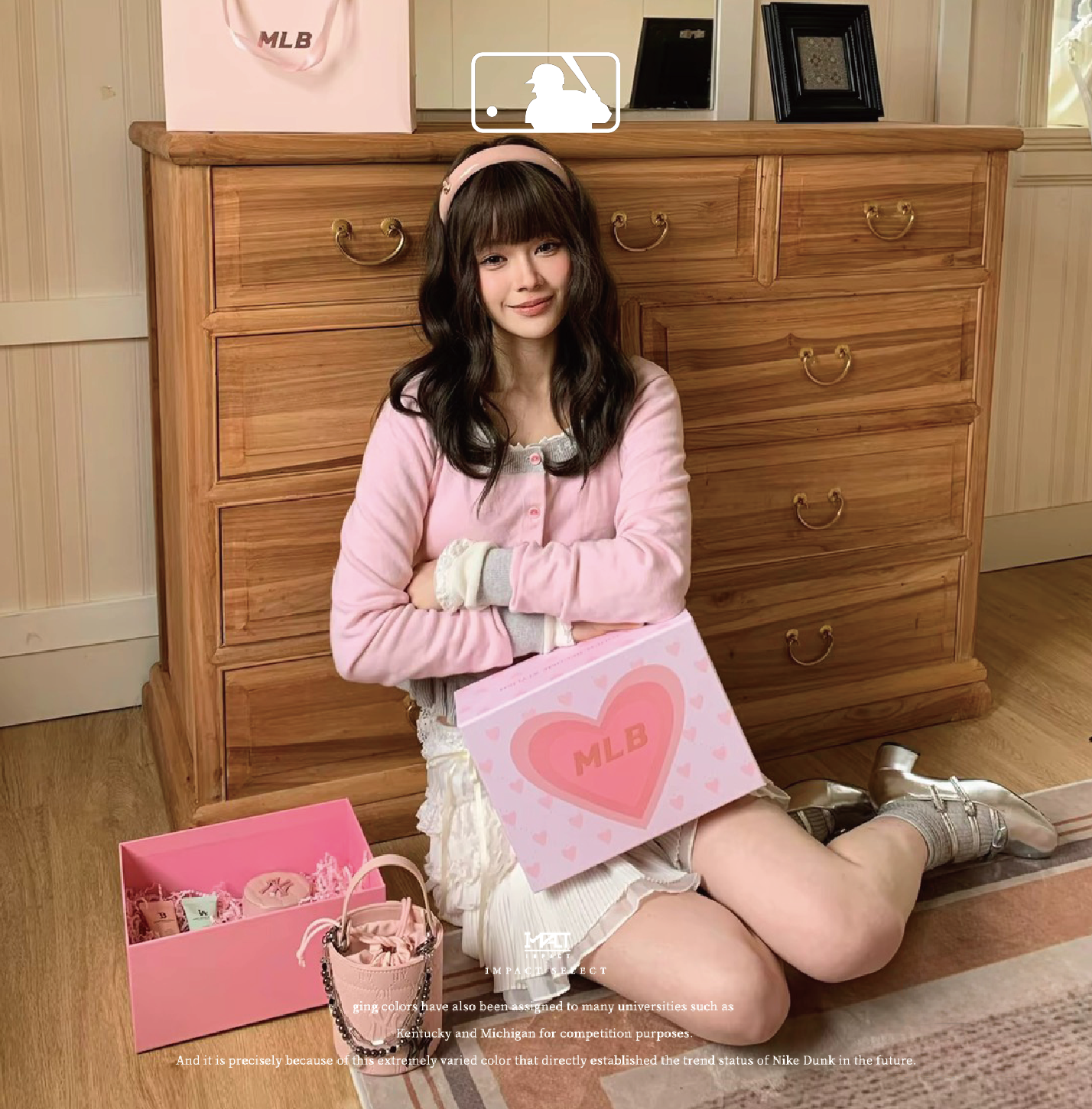 MLB 情人節限定禮盒 千金粉 (氣墊+口紅+護手霜*2+水桶包+髮箍)