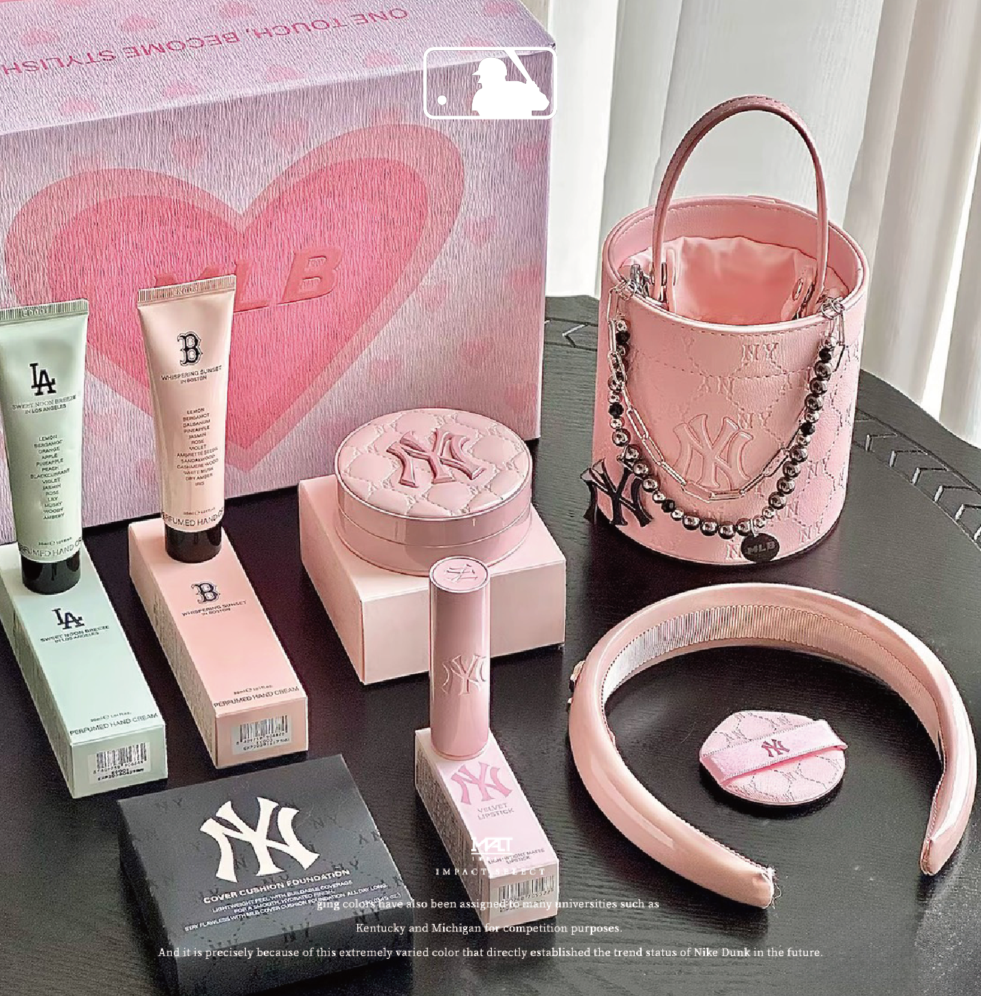 MLB 情人節限定禮盒 千金粉 (氣墊+口紅+護手霜*2+水桶包+髮箍)