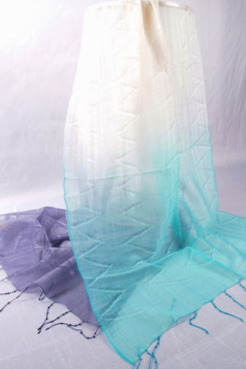 VK005 Scarfesia 綠紫白色流蘇絲巾 75% Wool 25% Silk