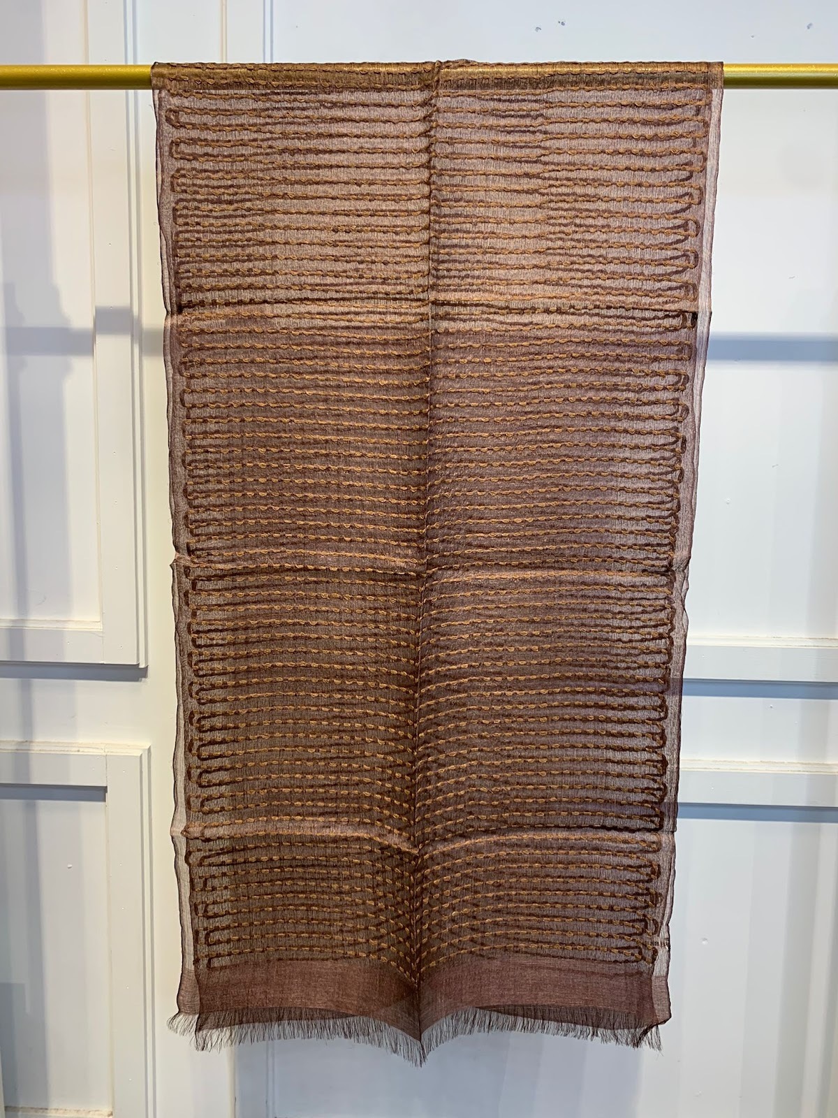 VK021 Scarfesia 啡色暗條絲巾 100% Silk