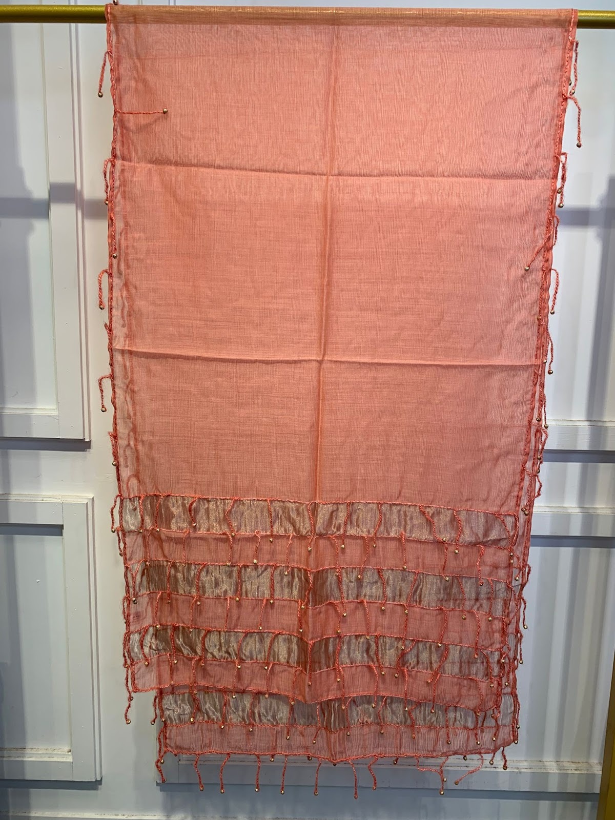 VK024 Scarfesia 橙色金珠流蘇絲巾 55% Wool 25% Silk 20% Metalised Yarn