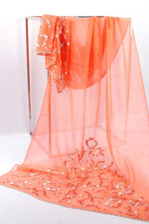 VK044 Scarfesia 橙色凸暗花絲巾 100% Fine Wool