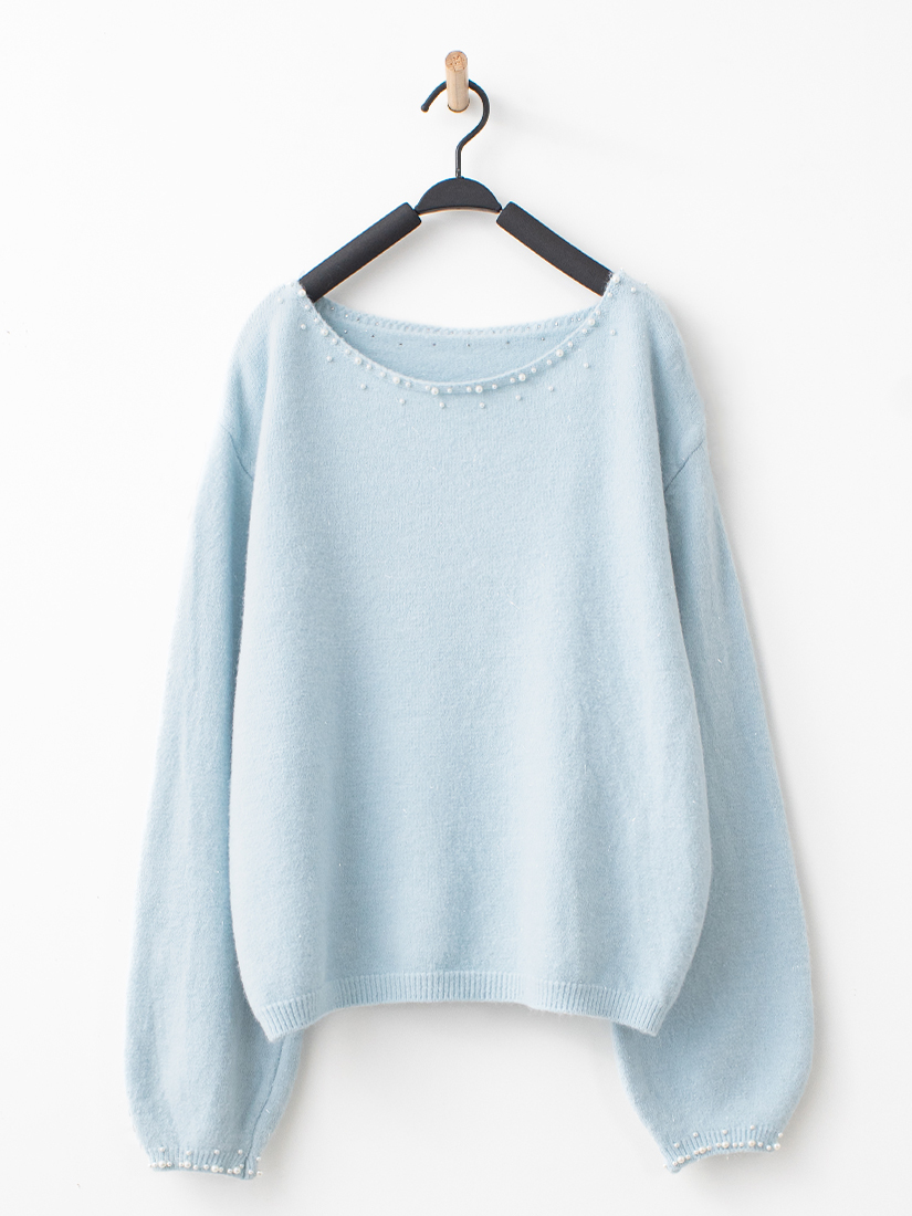 一字領針織上衣輕磨毛格紋口袋八分長裙組合