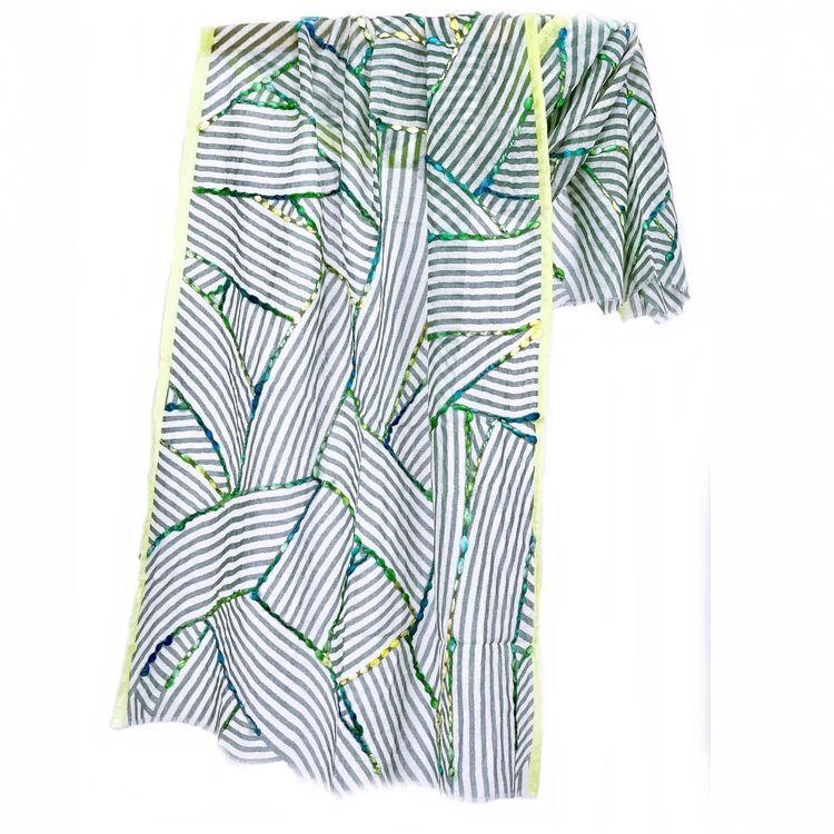 VK061 Scarfesia 綠黃色滿版不規則線條絲巾 100% Wool