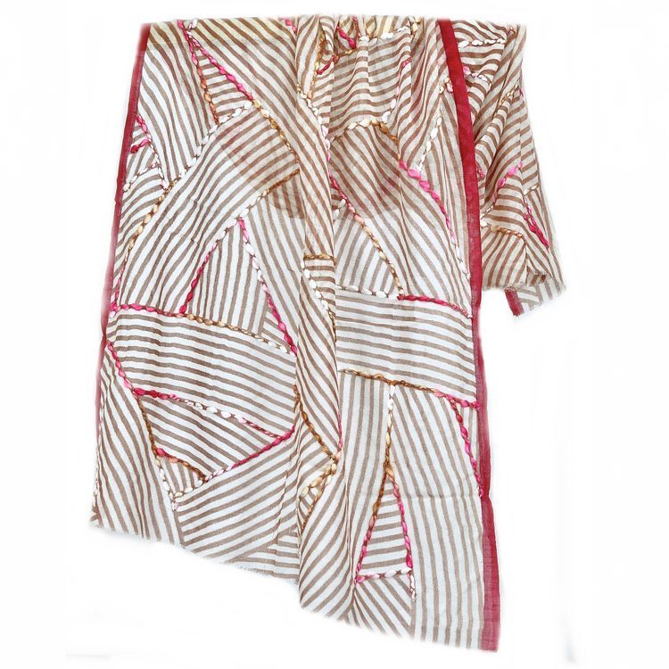 VK062 Scarfesia 紅色滿版不規則線條絲巾 100% Wool