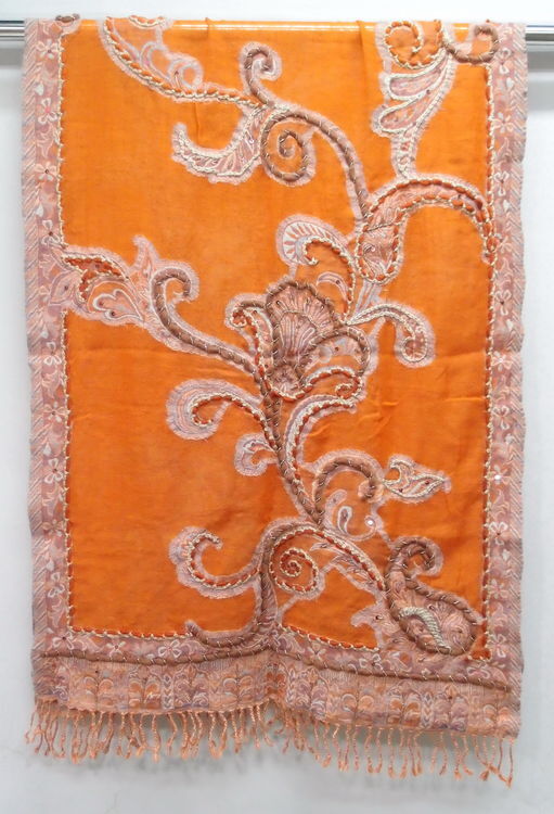 VK064 Scarfesia 橙色花紋絲巾 100% Merino Wool