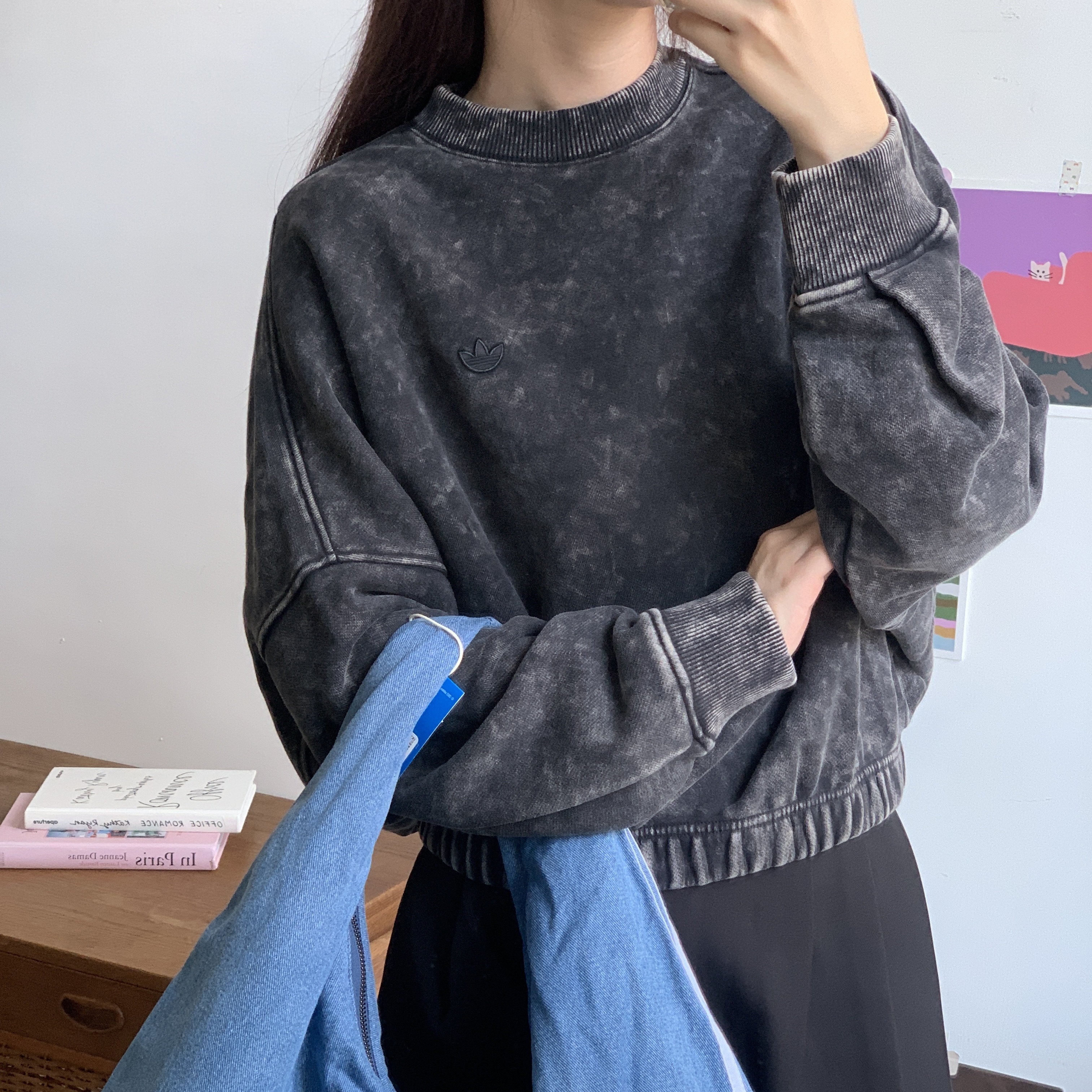 Adidas Original Premium Essentials 長袖上衣 水洗黑