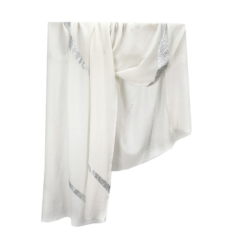 VK080 Scarfesia 白色銀線絲巾 85% Wool 15% Silk