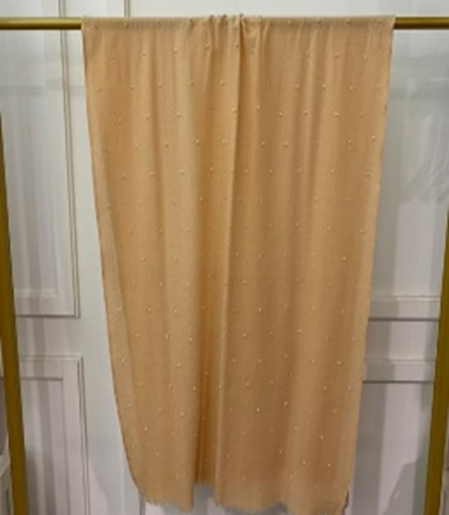 VK087 Scarfesia 杏黃色珠珠絲巾 (珍珠)70% Wool 30% Cashmere