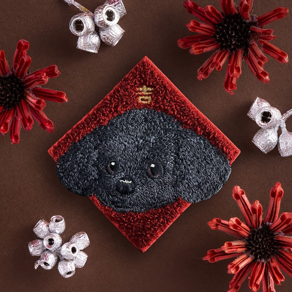 黑色貴賓狗 春聯刺繡貼紙｜ Sin意工作室