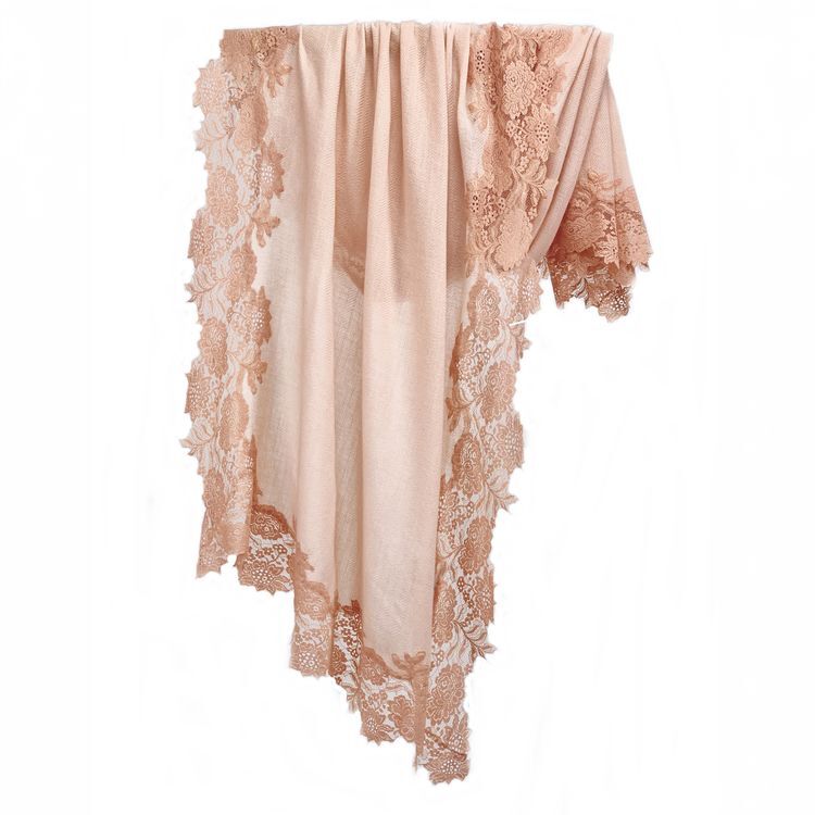 VK114 Scarfesia 粉紅色花邊絲巾 70% Wool 30% Cashmere