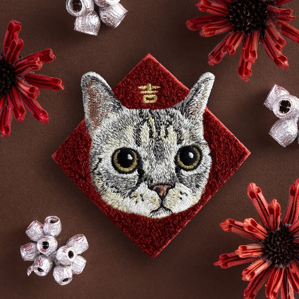 銀虎斑美短貓 貓咪 春聯刺繡貼紙｜ Sin意工作室