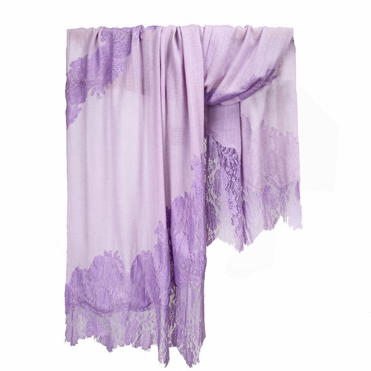 VK118 Scarfesia 透紫色花邊絲巾 70% Wool 30% Cashmere