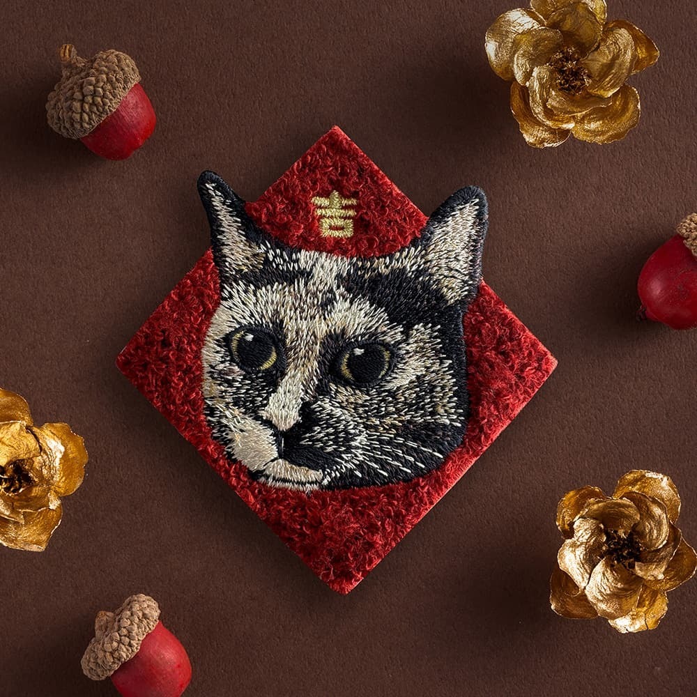 玳瑁貓 貓咪 春聯刺繡貼紙｜ Sin意工作室