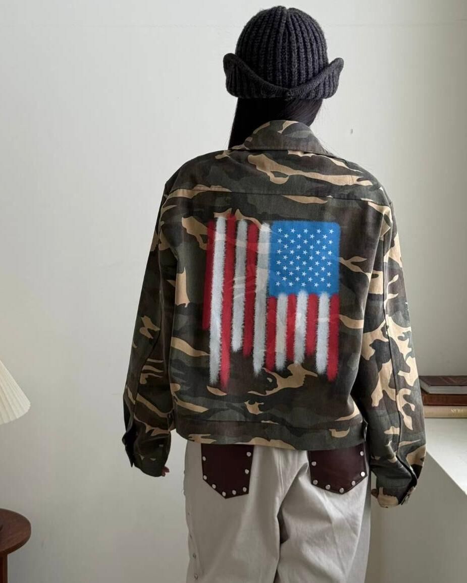 反領圖案迷彩拉鍊外套 BALLIN-003JK