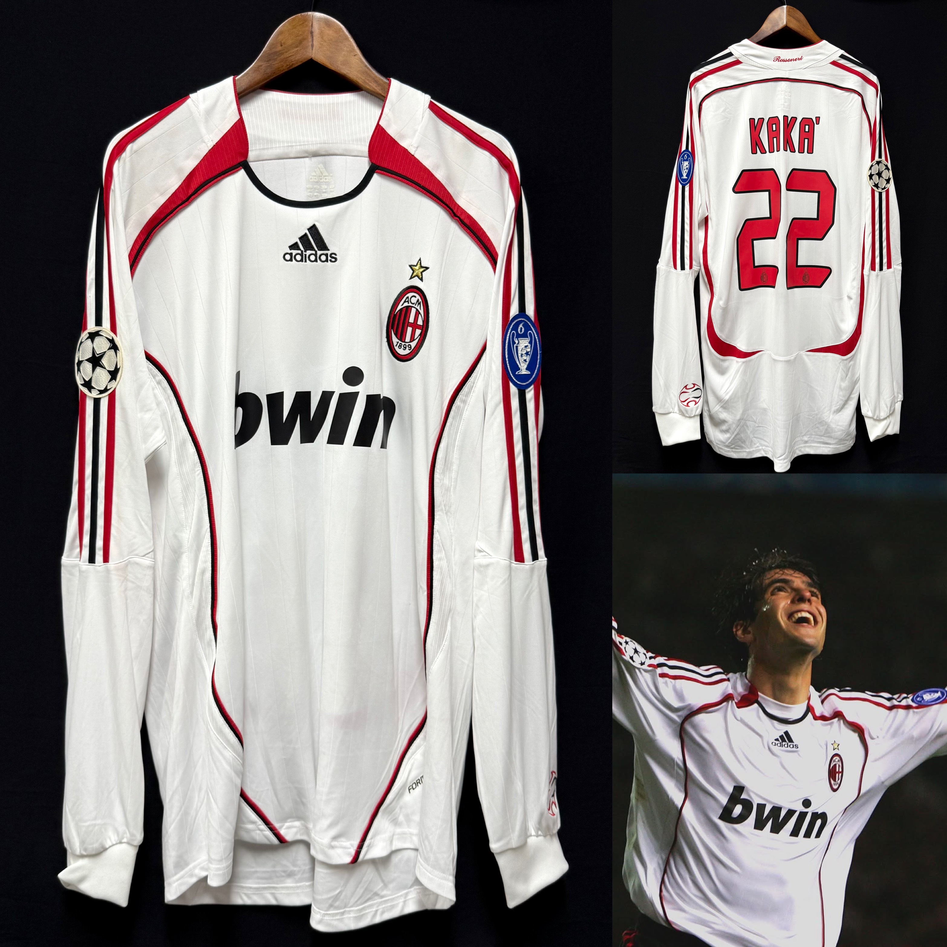 (Match Issue) AC Milan 2006-2007 UEFA Champions League Adidas L/S Away Match Issue Shirt #22 KAKA