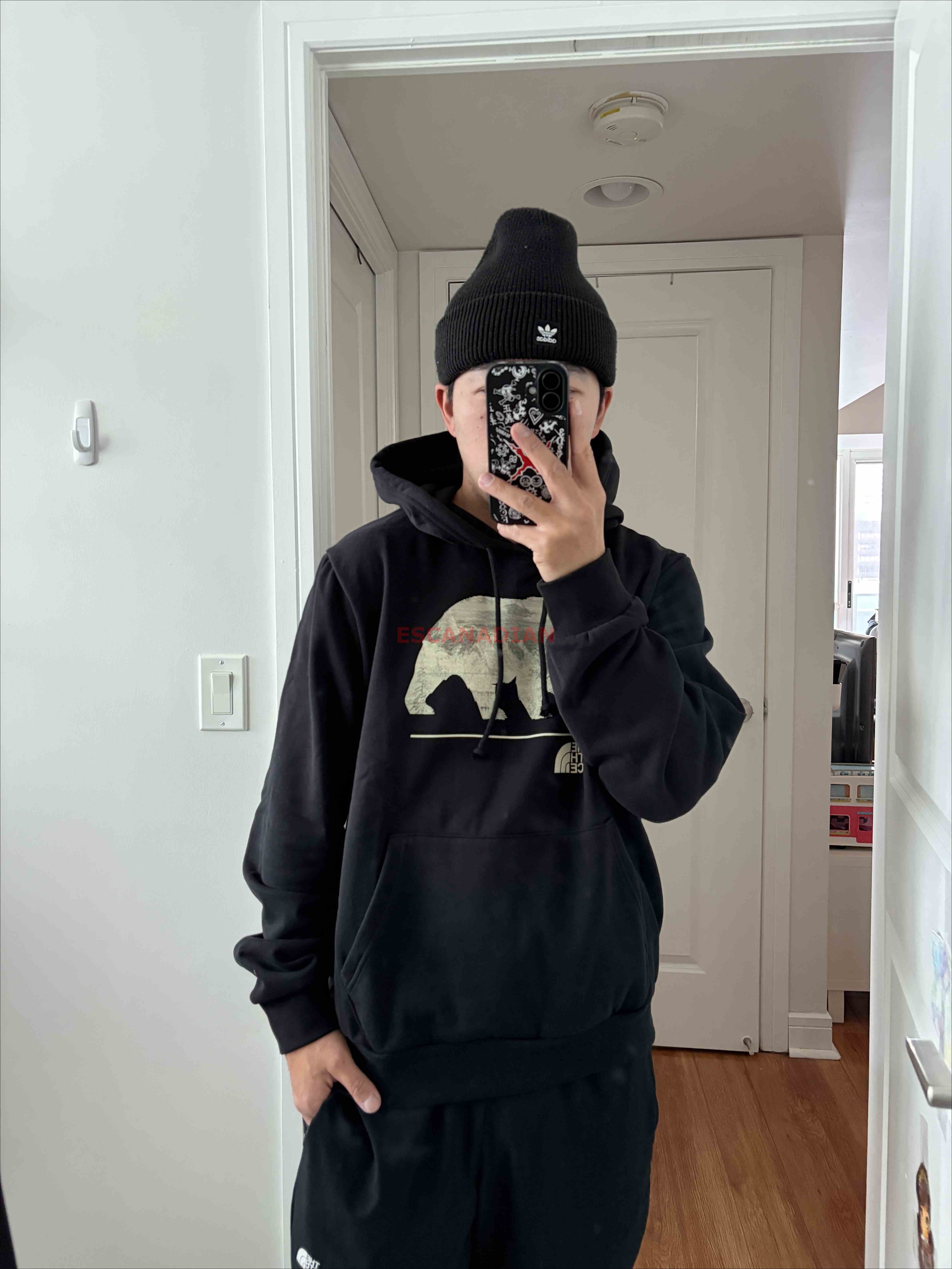 THE NORTH FACE 男大人 熊圖案 刷毛 帽TEE