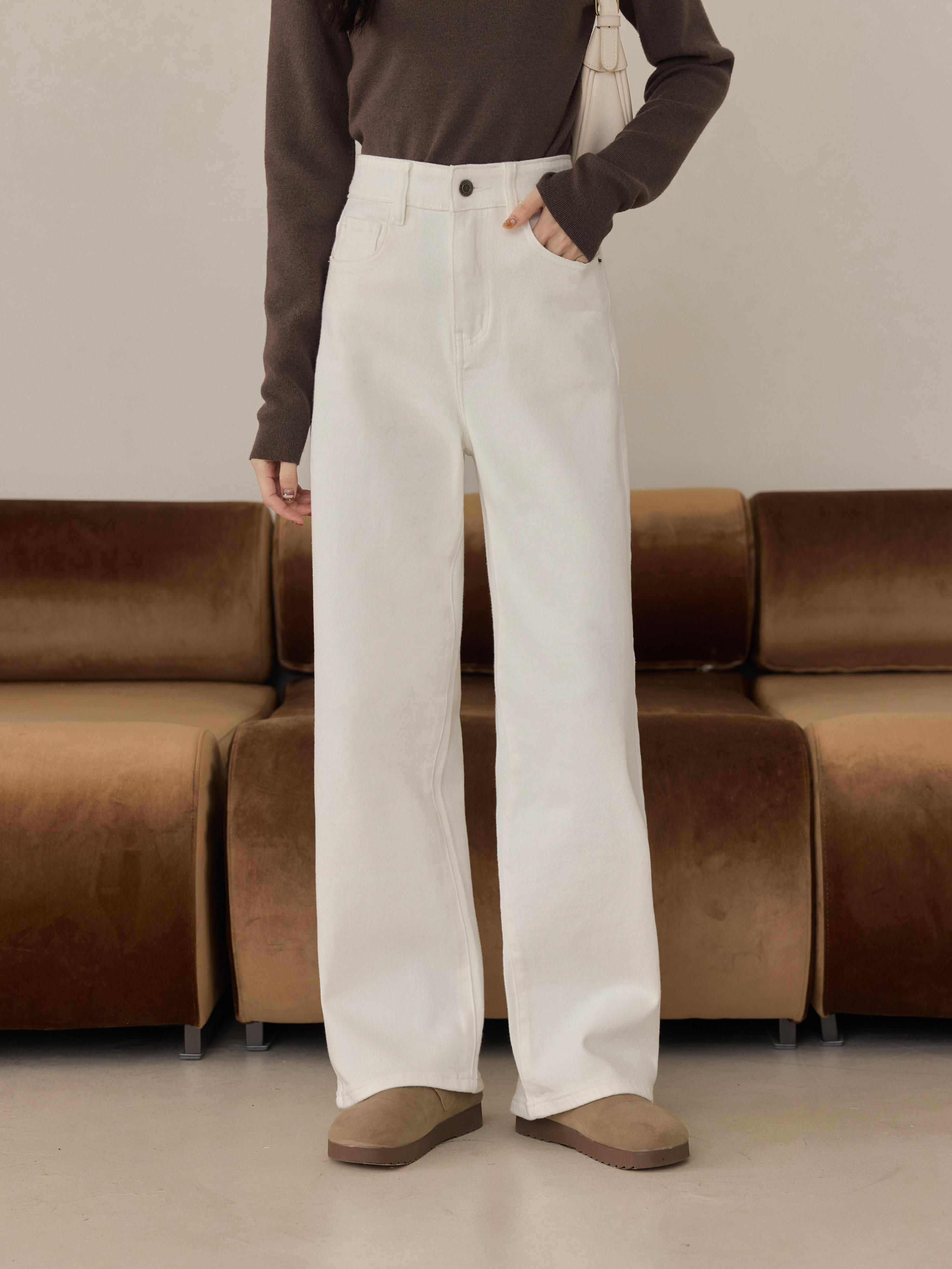 自訂 雪白彈性直筒瘦瘦褲