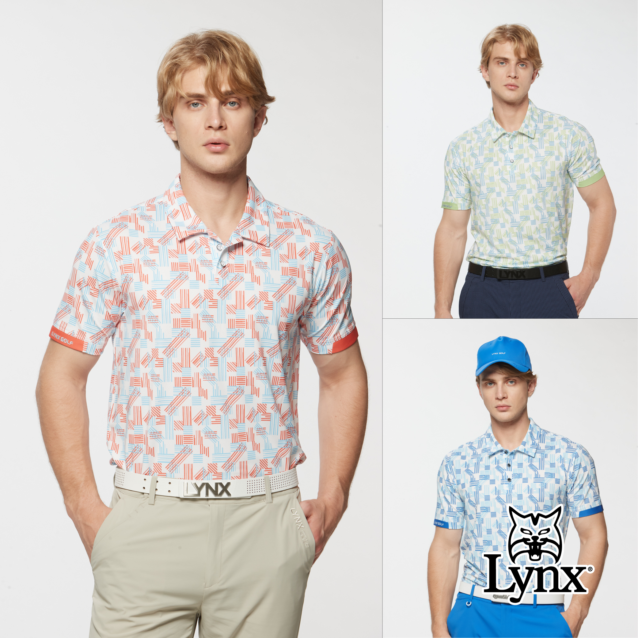 男款吸濕排汗幾何線條印花袖剪接短袖POLO衫