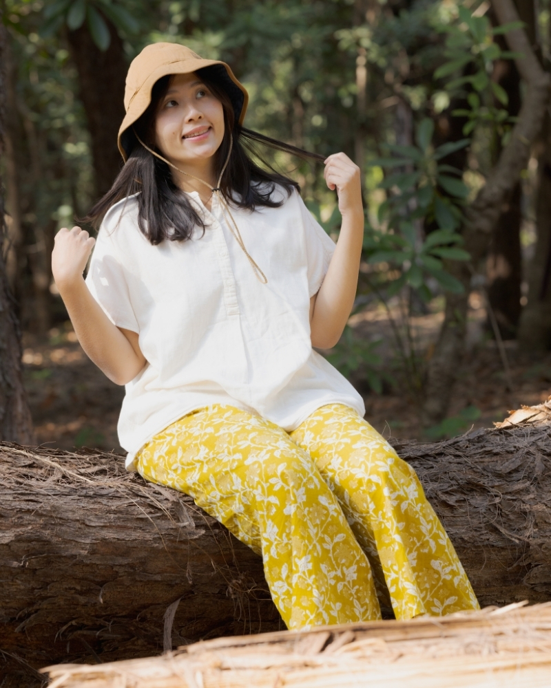 印度蓋染工藝純棉 長褲 - 秋香黃