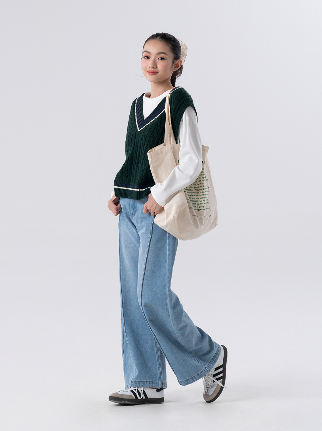 【2件1499】裝飾線牛仔長褲