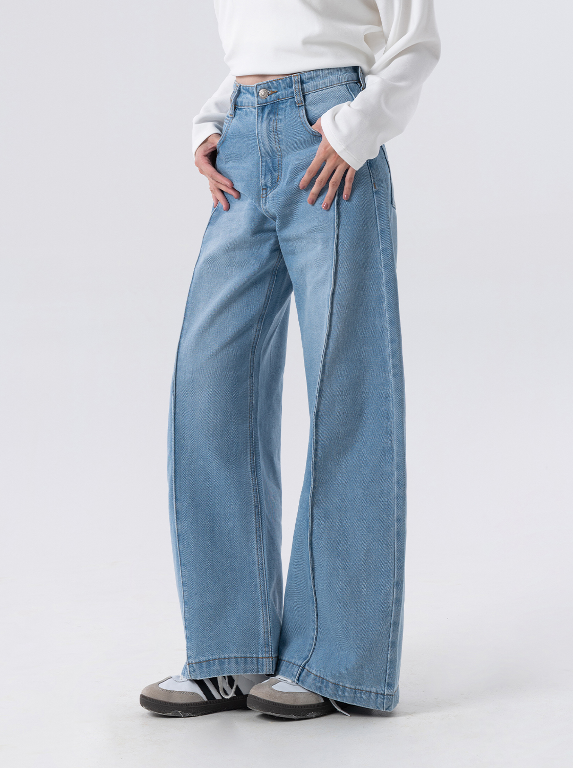 【2件1499】裝飾線牛仔長褲