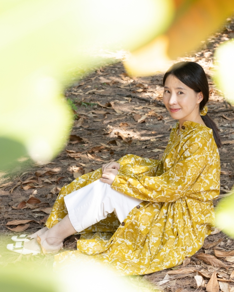 印度蓋染工藝純棉 長袖長版洋裝/罩衫 - 秋香黃