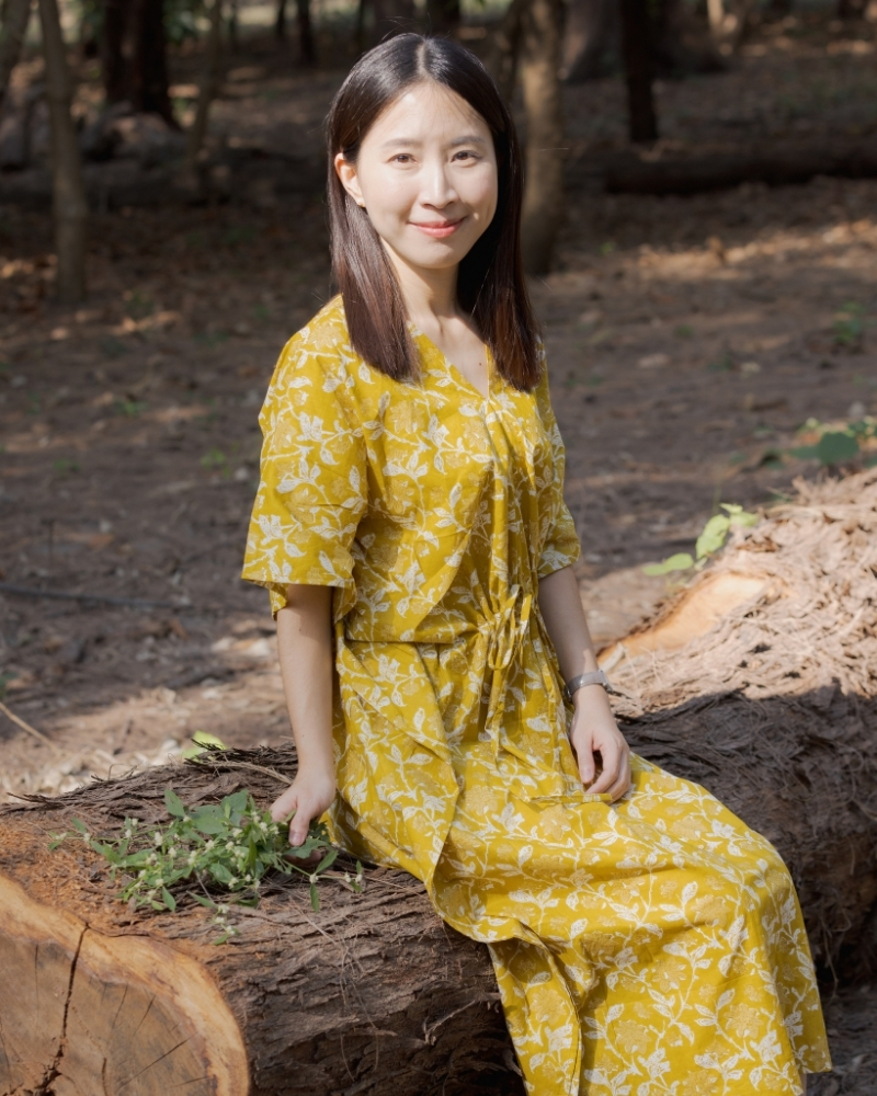 印度蓋染工藝純棉 蝴蝶連身裙 - 秋香黃