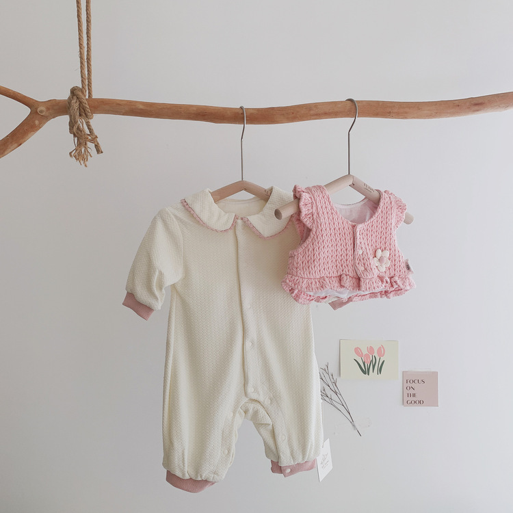 小花飛袖背心爬服