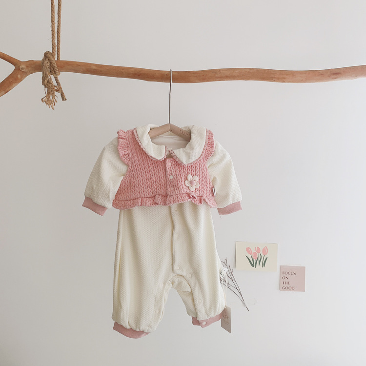 小花飛袖背心爬服