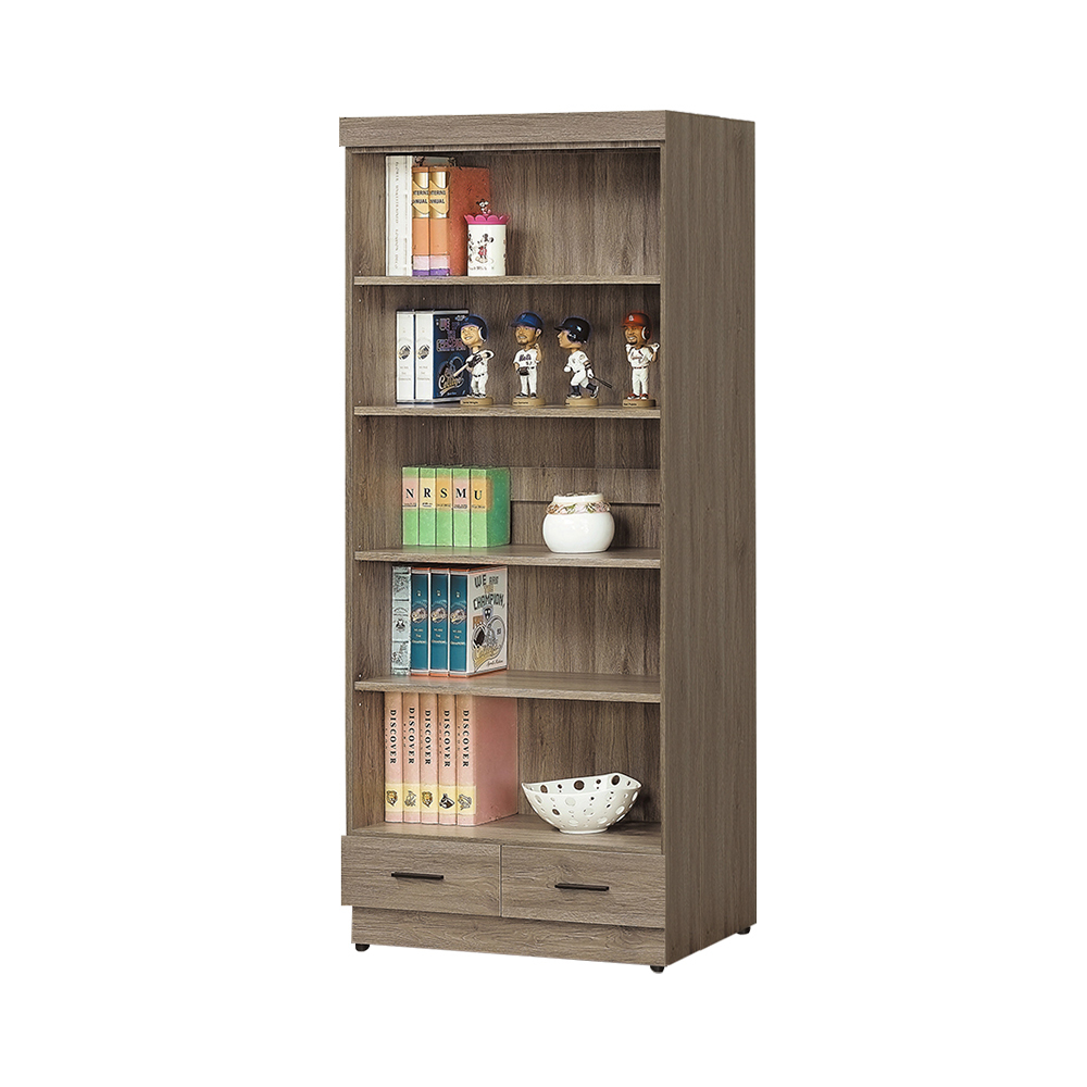柏蒂家居-西恩2.7尺古橡色下抽上開放式書櫃/收納置物櫃/書櫥