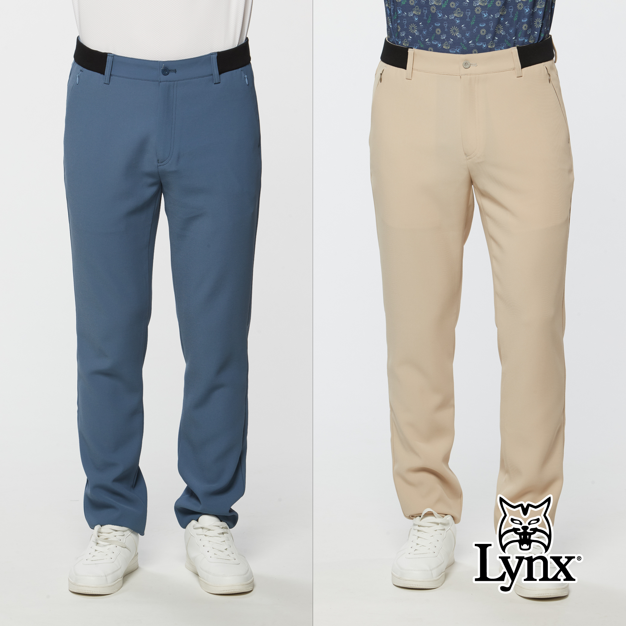 男款進口布料吸濕排汗拉鍊口袋彈性平口長褲