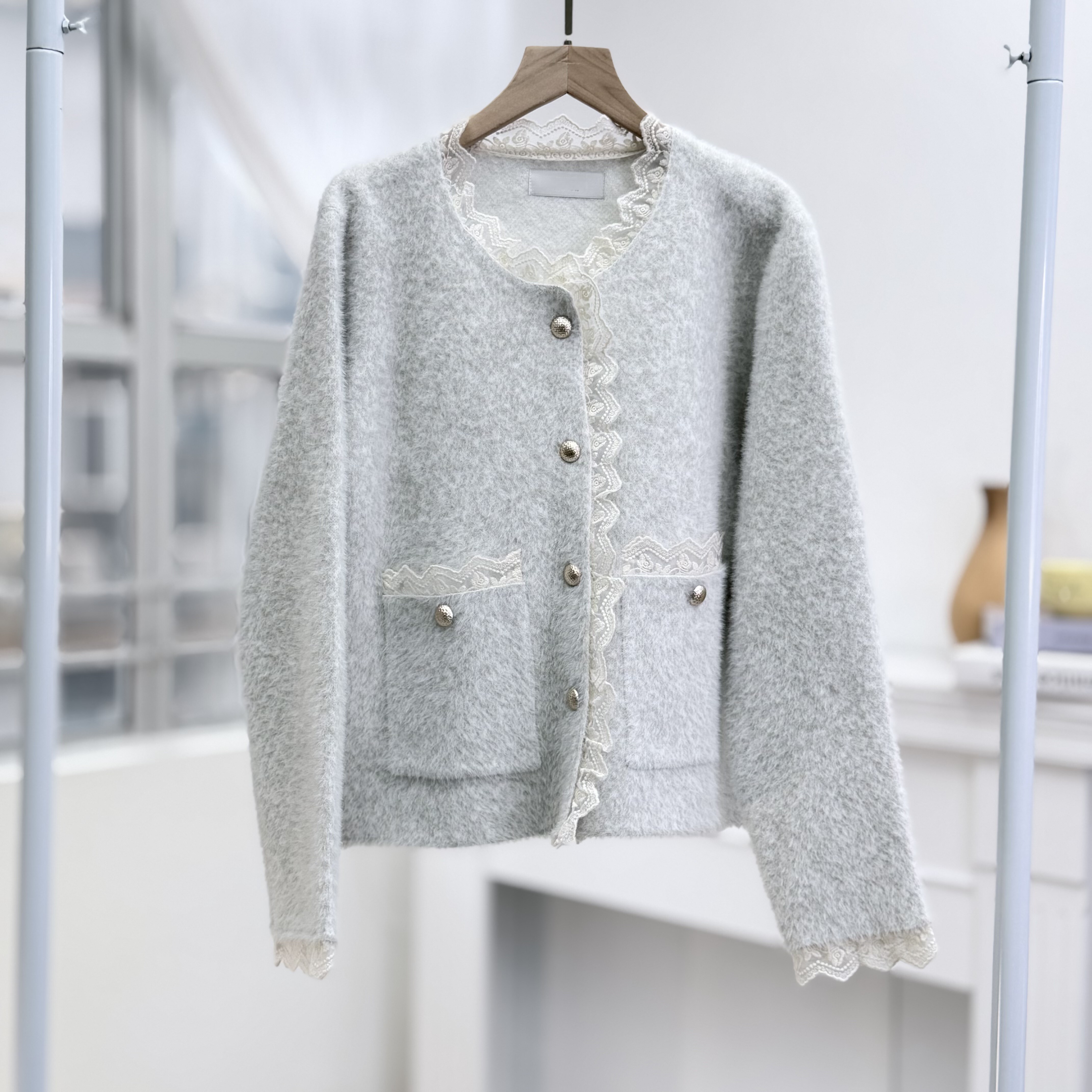 H1010🤎蕾絲拼接圓領短款外套