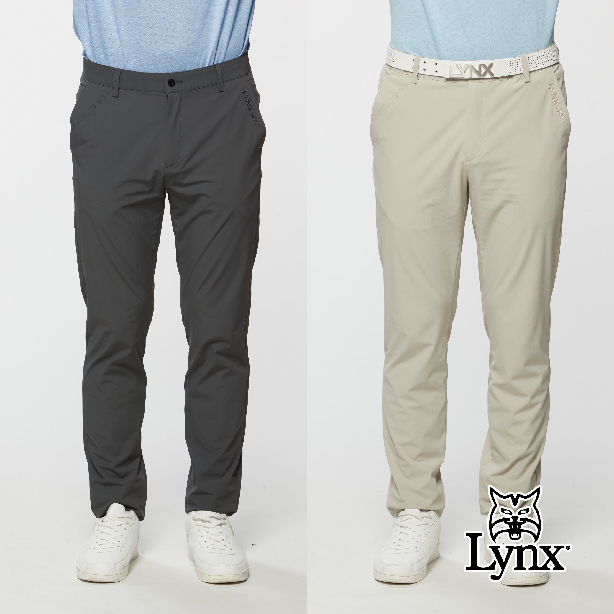 男款Lynx Golf字樣繡花插Tee造型口袋修身平口長褲