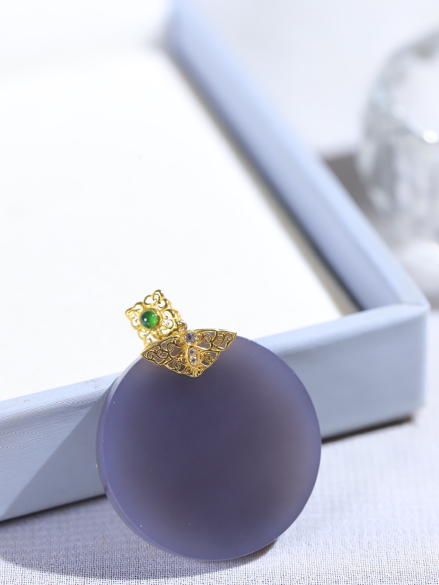 123140 和田玉煙紫平安圓牌掛件 (26mm直徑)