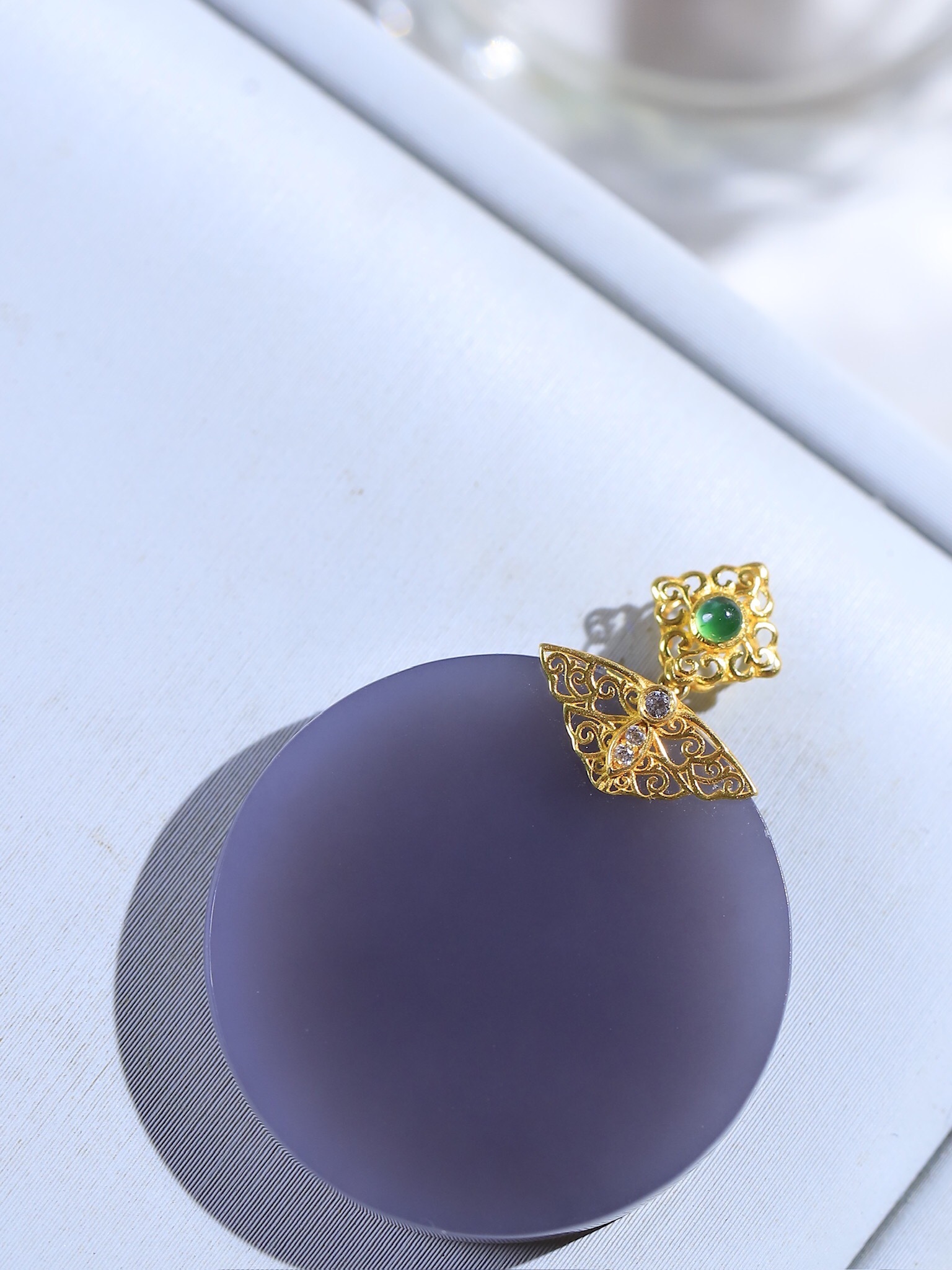 123140 和田玉煙紫平安圓牌掛件 (26mm直徑)