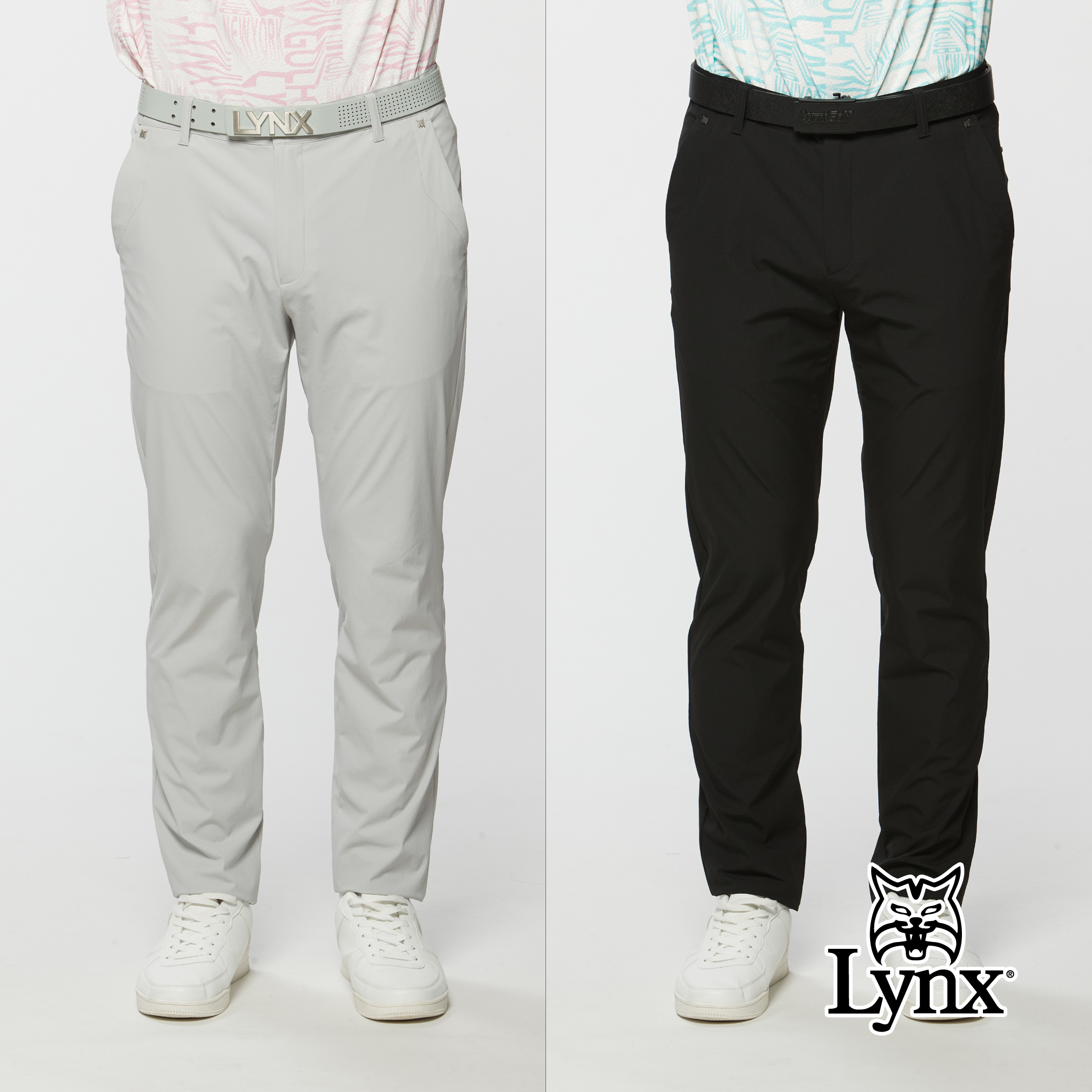 男款後袋拉鍊設計山貓撞釘麂皮標設計長褲