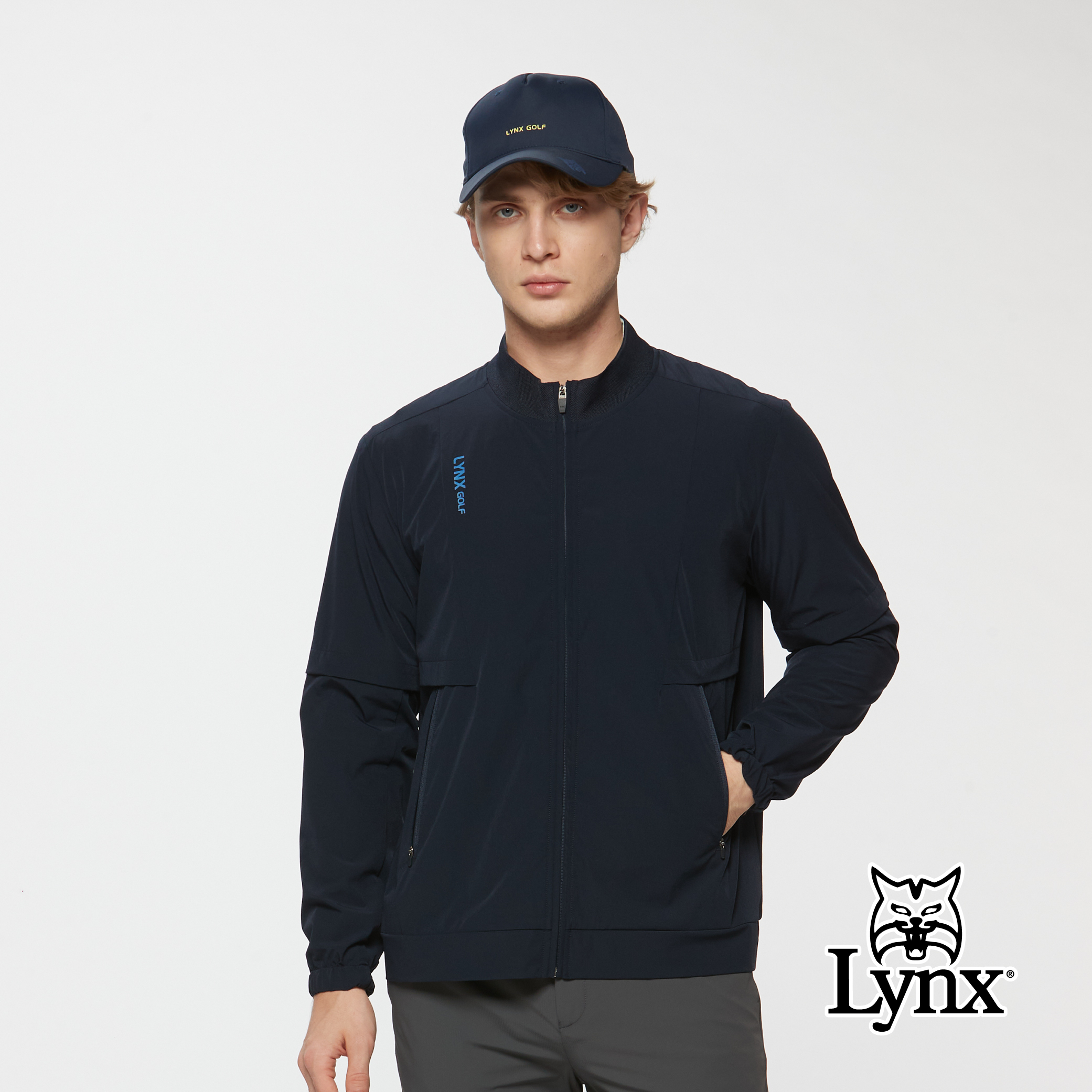 男款兩袖可拆口袋拉鍊立領外套/夾克