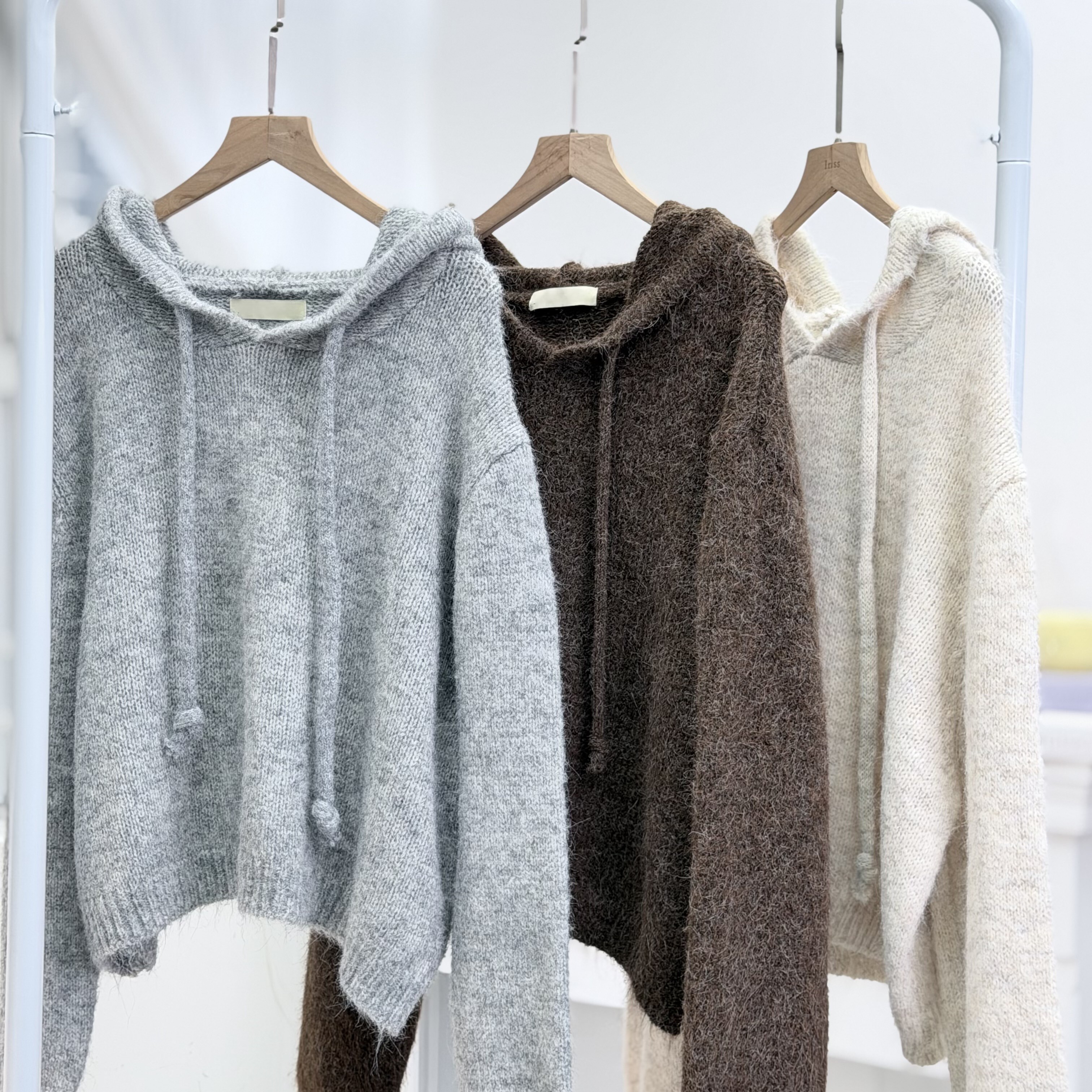 H1032🤎毛絨抽繩連帽針織上衣