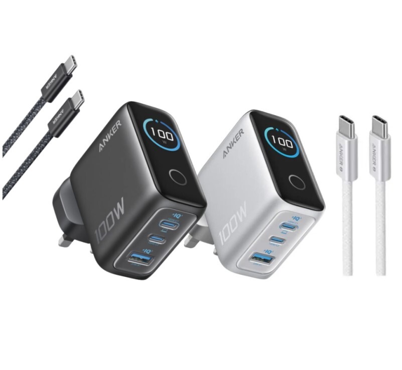 Anker Charger (100W, 3 Ports, Smart Display) 3輸出牆插充電器連 USB-C 充電線 #B121