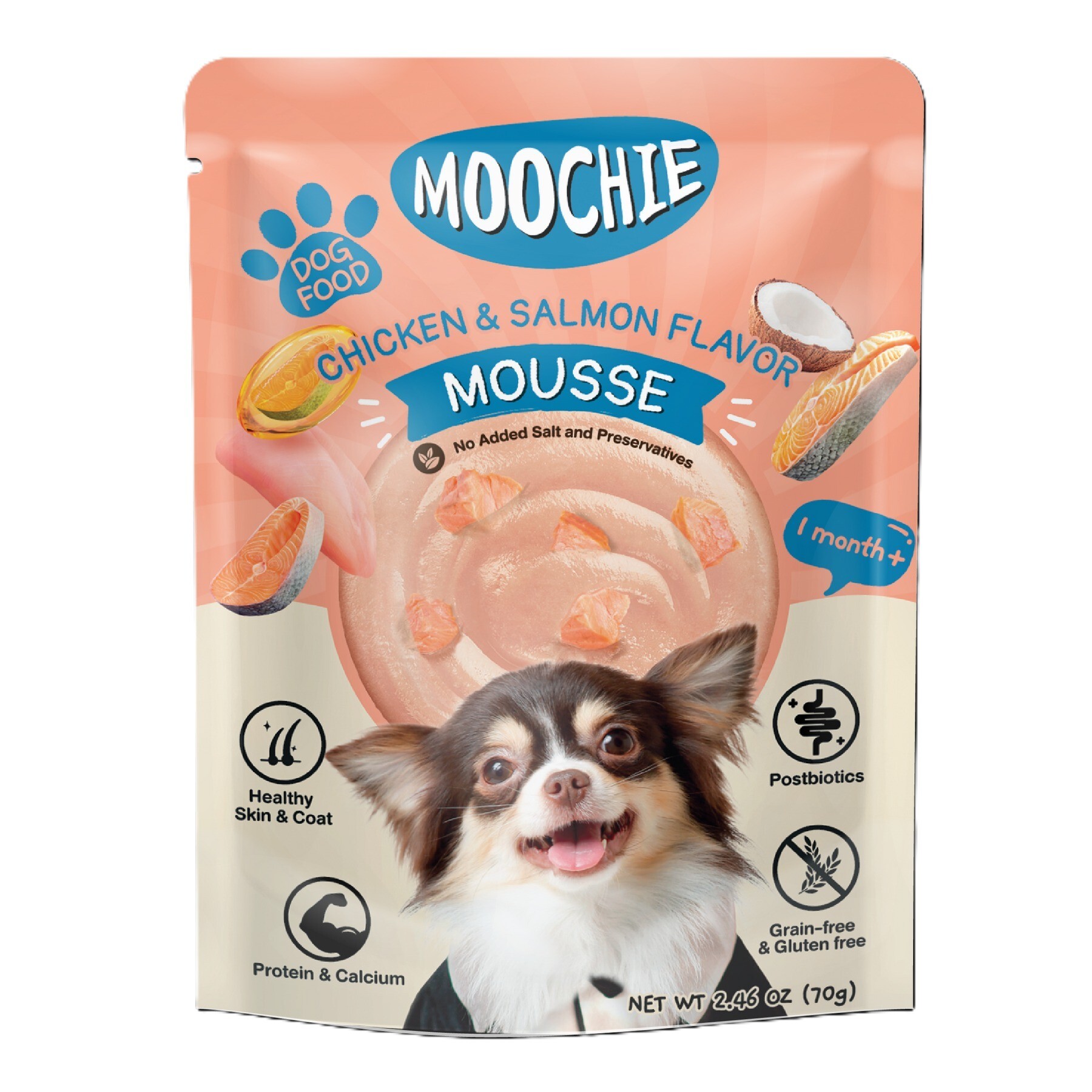 Moochie 狗濕糧．三文魚雞肉醬70g x 12包