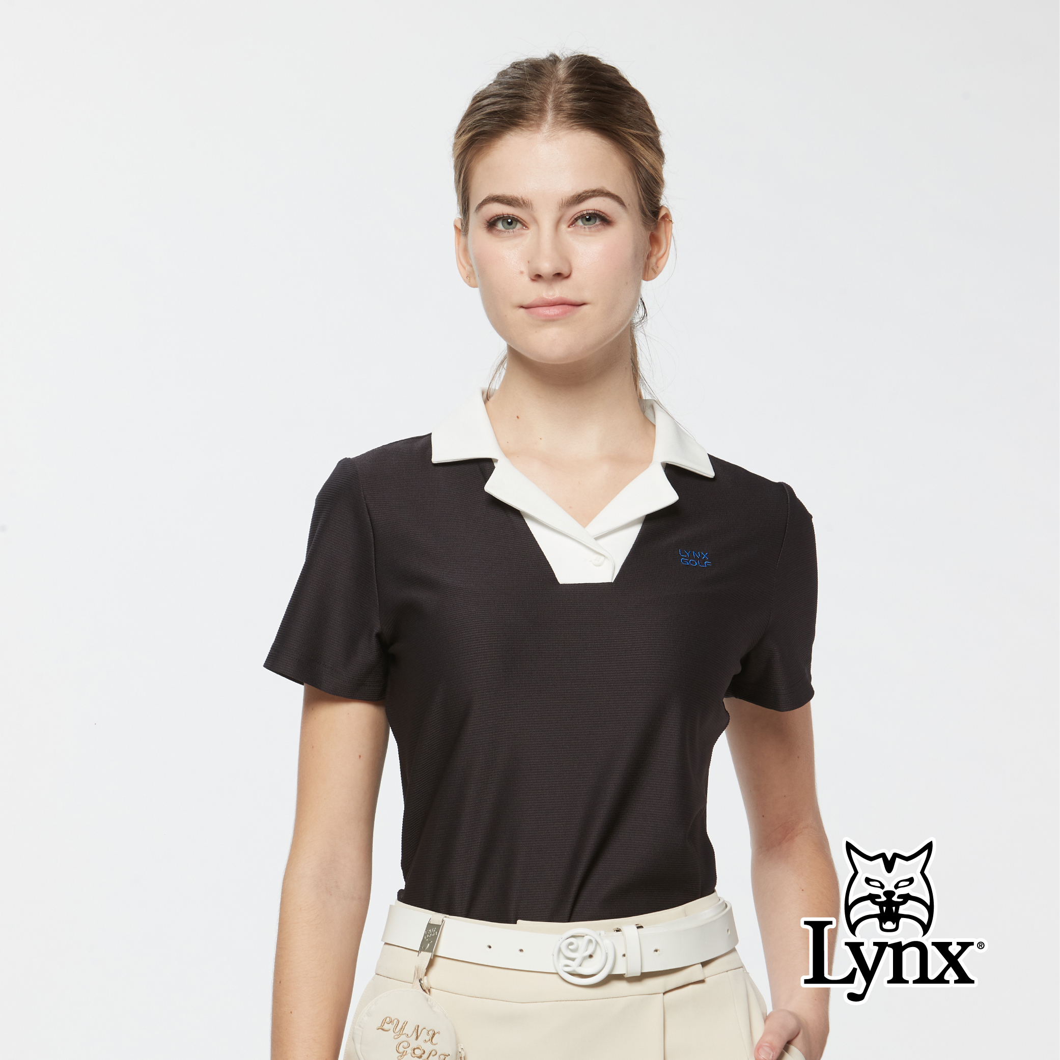 女款合身版吸濕排汗涼感彈性特殊領型短袖POLO衫/高爾夫球衫