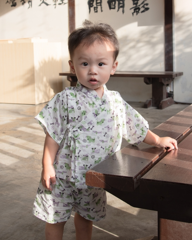 印度蓋染工藝純棉 小孩和服套裝 - 派對狗勾